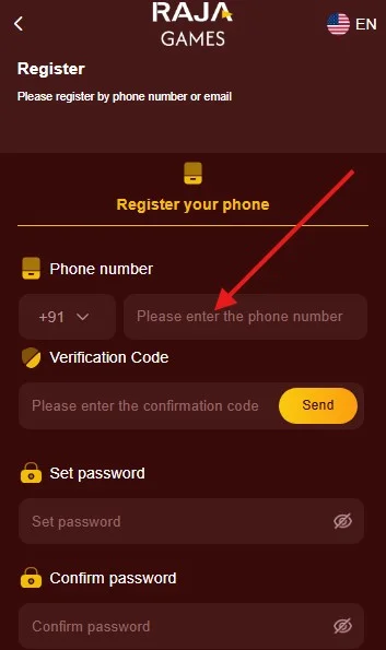 Enter the mobile number to register your account
